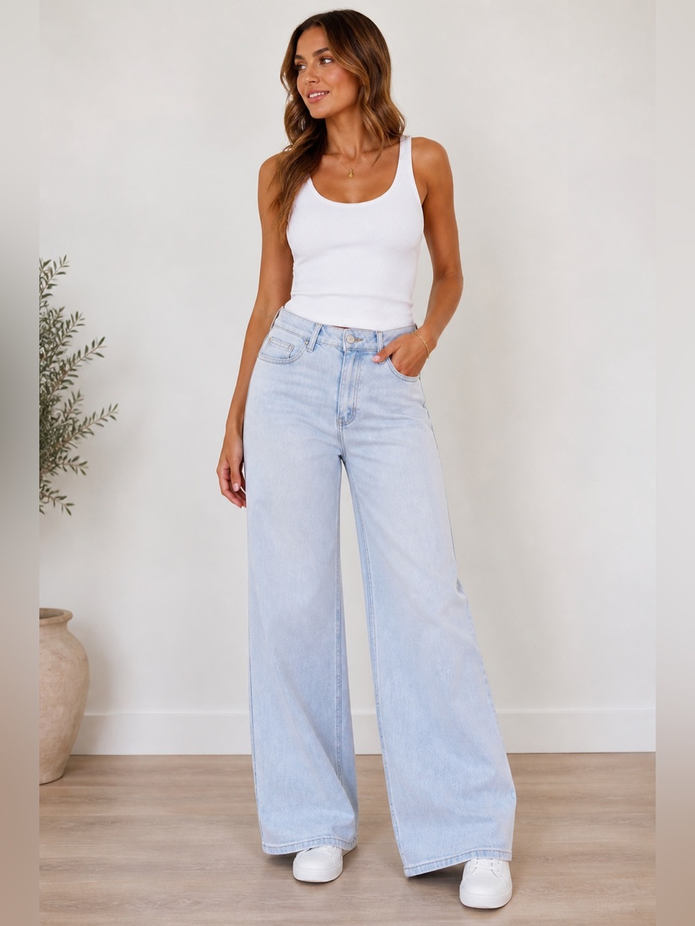 Oneso Light Wash High Rise Wide Leg Jeans Size 31 Super Stretch Soft Denim